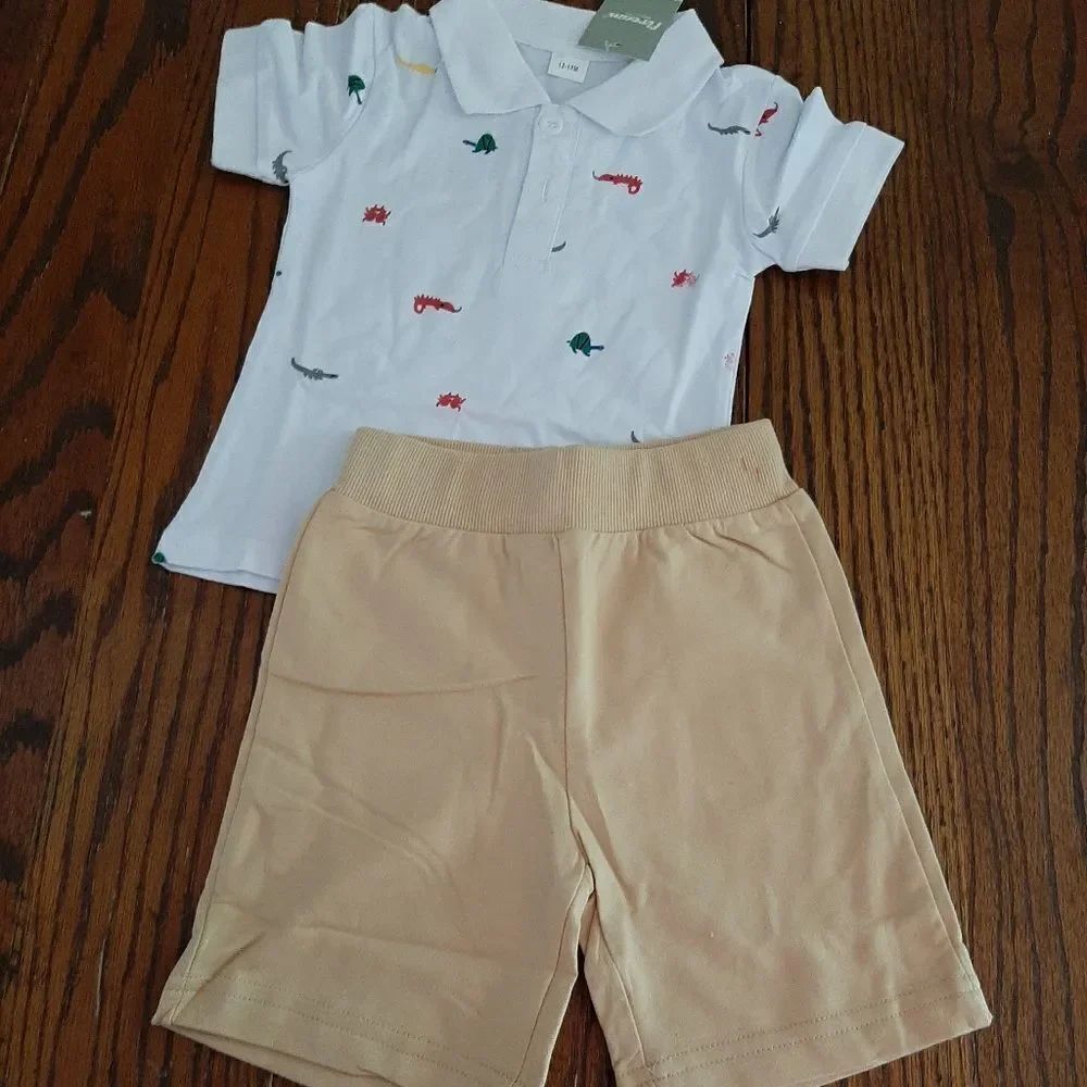 New Boy's 12/18 Month 2-Piece Shorts and Polo Shirt Outfit- Khaki, White…